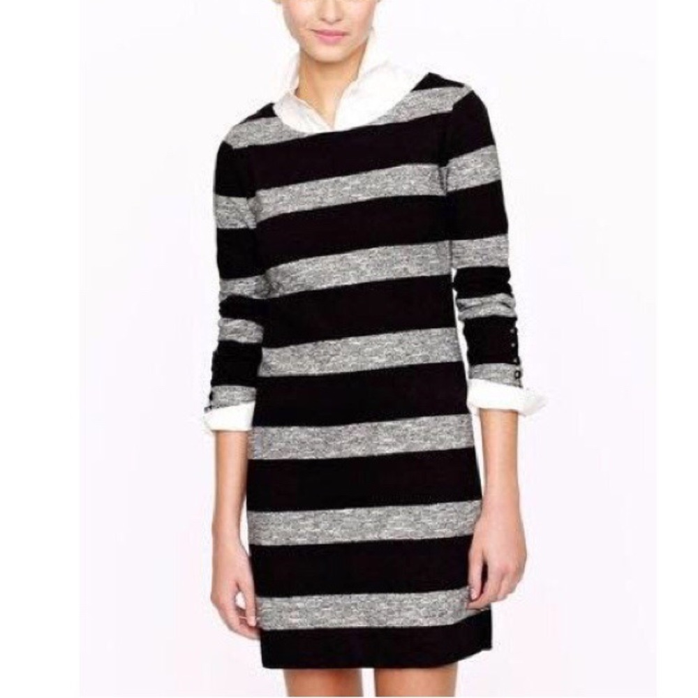 J Crew Striped Maritime Dress Boat Neck Black Gray Sz XS